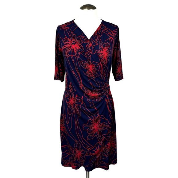 Tommy Bahama Women's Dress Small Navy Red Vista Blooms Matte Jersey Faux Wrap - Picture 1 of 8